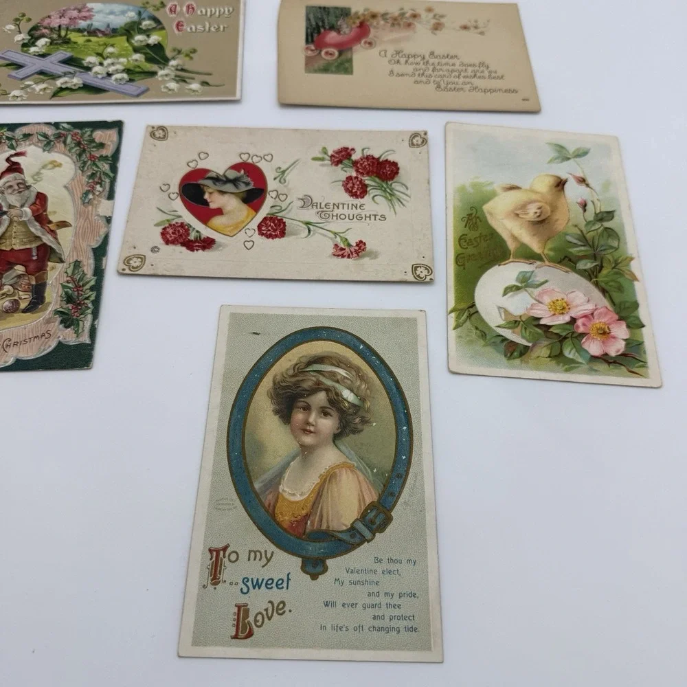 Lot 22 Antique Postcard Lot Embossed Flowers‎ Valentine Easter 1910-1920 Stamp